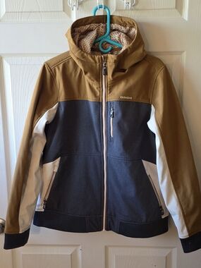 Cinch Colorblock Hooded Utility Jacket in Brown, Gray & Cream